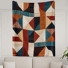 Tapiz de pared con diseño geométrico de collage y textura marrón, y manta suave para decoración moderna del hogar y espacios de vida con atractivo visual artístico - Multicolor - Ver 7