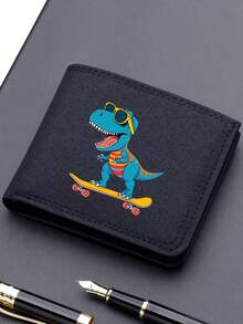 Fashion Dinosaur Print Canvas Bifold Wallet - Customized Wallet With Quick Buckle Closure, Suitable For Business And Casual Use, Perfect Gift, Casual Wallet | Canvas Material - Multicolor - View 3