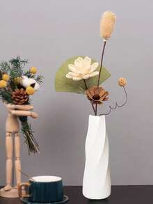 1 pieza Jarrón de flores de plástico para decoración del hogar para arreglos florales, adorno de escritorio de oficina, decoración de jarrón pequeño para sala de estar, balcón, soporte de TV, mesa de comedor, apto para flores frescas o secas, pintado a mano con motivos florales, jarrón de resina de estilo minimalista - Blanco - Ver 3