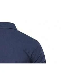 قميص رجالي كاجوال أزرق داكن بأكمام طويلة، لون أحادي متعدد الاستخدامات بأزرار أسفل، للخريف