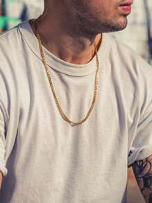 1 Pièce Collier De Chaîne Pour Hommes Plaqué Or, Chaîne De Trottoir En Acier Inoxydable, Étanche Et Non Estompée, Accessoires Idéaux Pour Se Coordonner Avec Des Pendentifs, Cadeau De Bijoux À La Mode Pour Les Hommes