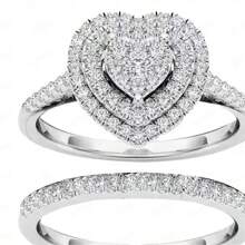 2pcs Rhinestone Heart Shaped Fashion Rings For Women, Suitable For Daily Outfit, Party, Holiday Gifts