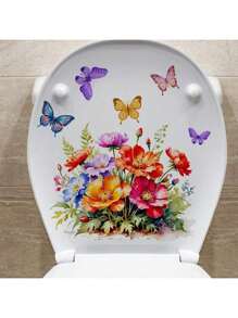 1pc/1set 2pcs Spring Floral Series Toilet Decorative Sticker, Bathroom Decal, Multi-Scenario Use Stickers