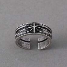 1 szt. Srebrny Punk Gothic Retro Starry Night Art Ring dla mężczyzn | Regulowany otwarty pierścień Rock Handmade Jewelry Accessories Gift