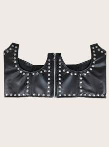1pc Women's Elastic Waist Belt, Black Waistband With Rivet Decor, Overlaying