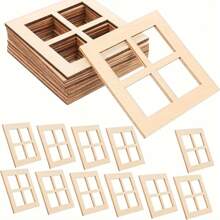 10/20pcs Unpainted Wooden Window Frame Crafts, Mini Window Decor, Miniature Wooden Window Models, Mini Home Furniture, Toy House, Miniature Scene
