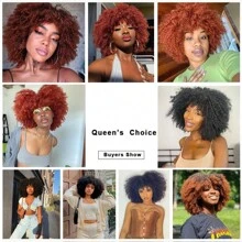 Short Hair Afro Kinky Curly Wigs With Bangs African Synthetic Ombre Glueless Cosplay Wigs For Women High Temperature