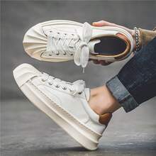 New Style Men's Casual Niche Low-Top Design Sense Skateboard Shoes, Versatile Thick Sole Sneakers, Fashion Color-Blocking Leisure Shoes - White - View 5