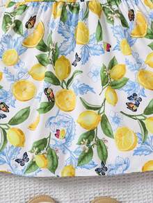 年轻女孩清新夏日柠檬花卉印花无袖连衣裙，透气轻盈，户外/休闲装 - 彩色 - 查看 7