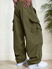 hoteel Work Cargo Pants For Men Relaxed Fit Parachute Pants Casual Baggy Cargo Sweatpants Hip Hop Harem Pants With Pockets - 軍綠色 - 查看 2