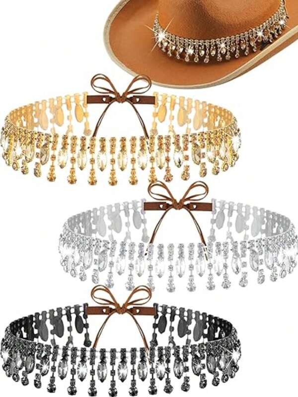 Verstellbarer Cowboyhut mit glitzerndem Quastenband, glänzendes Western-Stil Accessoire in Schwarz, Gold, Silber, geeignet für alle Jahreszeiten