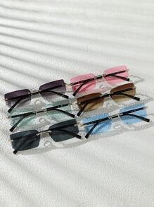 1 par de gafas de sol cuadradas sin montura con estilo de moda, unisex, clásicas y casuales para uso diario, playa de verano, conducción, campamento, adecuadas para estilo Y2K, para todas las estaciones