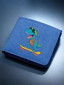 Fashion Dinosaur Print Canvas Bifold Wallet - Customized Wallet With Quick Buckle Closure, Suitable For Business And Casual Use, Perfect Gift, Casual Wallet | Canvas Material - Multicolor - View 1