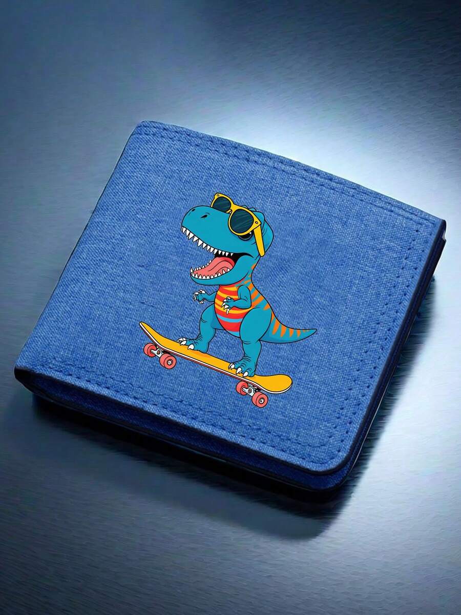 Fashion Dinosaur Print Canvas Bifold Wallet - Customized Wallet With Quick Buckle Closure, Suitable For Business And Casual Use, Perfect Gift, Casual Wallet | Canvas Material - Multicolor - View 1