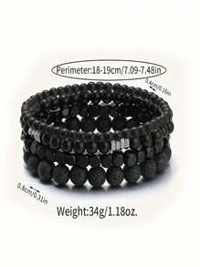 4pcs Vintage Matt Black Beaded Bracelets & Wooden Bead Bracelets For Men - Punk Style, Casual Street Fashion Accessories, Gift For Father's Day