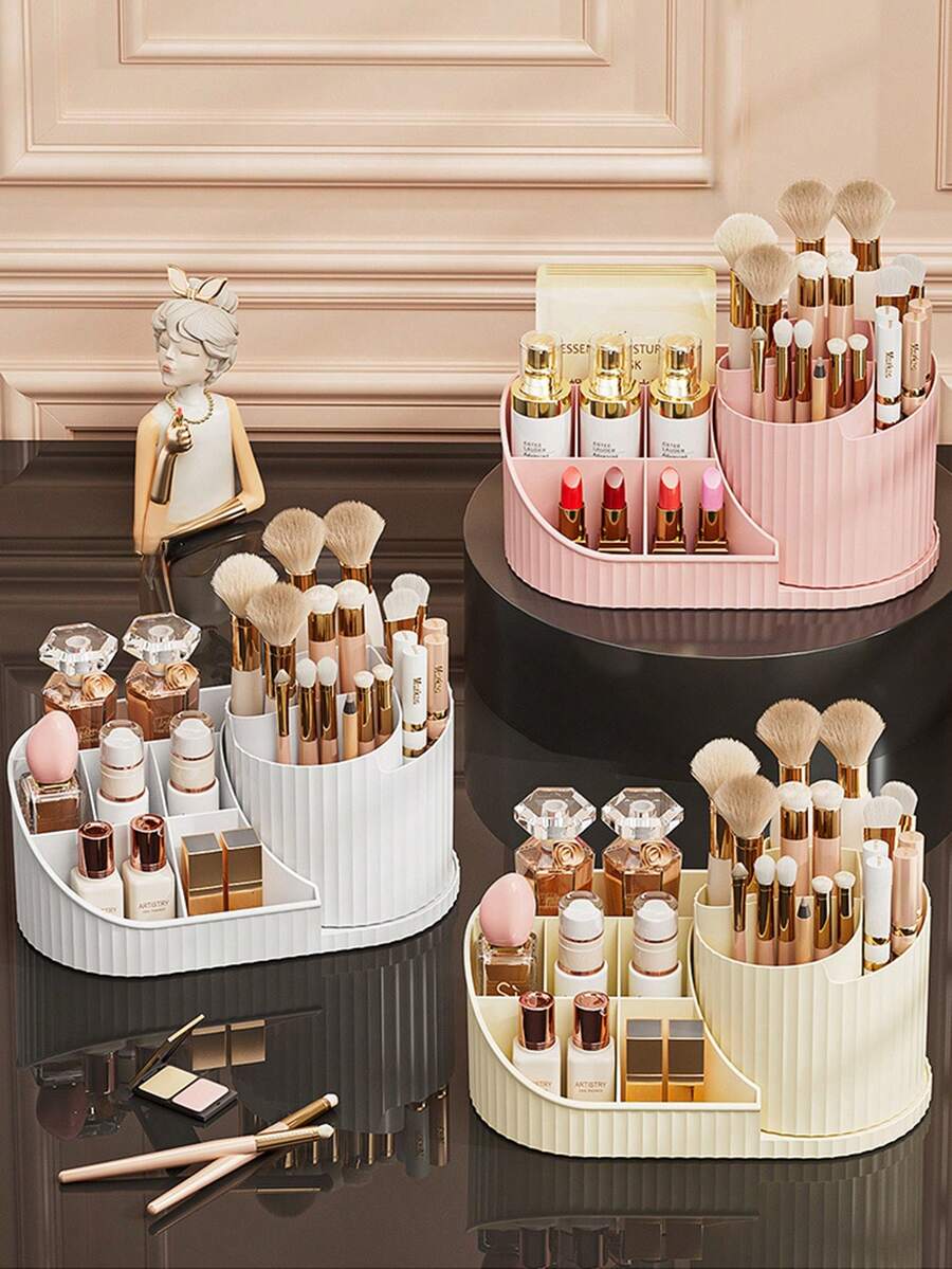 2-in-1 Multifunktions-Kosmetikregal mit großer Kapazität, einschließlich Aufbewahrungsbox für Lippenstift, Lidschatten und Aufbewahrungsbox für Make-up-Pinsel, geeignet für Badezimmer, Frisiertisch und Schreibtisch im Schlafsaal