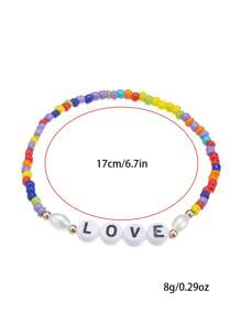 LOVE Letter Beaded Bracelet Set Rainbow Charm Jewelry Three Pieces Boho Hand Chain Gift For Women Girls
