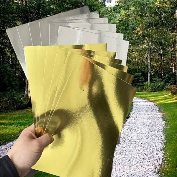 12pcs A4 Metallic Mirror Paper, Iridescent Reflective Cardboard, Gold & Silver, 8.3*11.7 Inches, DIY Crafts, Sturdy & Durable Cardstock, Suitable For Party Decorations, Multi-Purpose, 250GSM, Gift Wrapping,School Supplies,Back To School