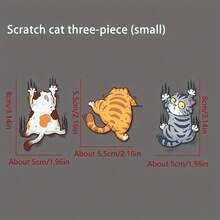 3 件卡通搞笑猫抓痕汽车贴纸，通用汽车外部贴花，个性化搞笑宠物猫汽车贴纸，白猫抓痕车身贴花，摩托车装饰贴纸