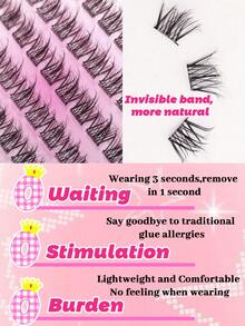 C Curl Self Adhesive Eyelashes Natural Wispy Pre Glued Lash Clusters No Glue Needed Press On Lashes Easy To Apply - 黑色 - 查看 3