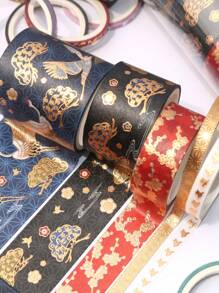 5 Rolls/Box Of Vintage Floral And Animal Pattern Washi Tape Set, Hot Stamping Pattern Design Matte Sticker Rolls, Fashion Tape For Handmade And Gift Wrapping Decoration