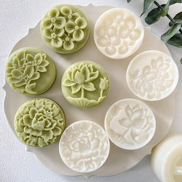 Molde de 63g de estilo campestre chino para hornear pasteles de frijol mungo con flores, prensa DIY para hacer pasteles de luna del Medio Otoño
