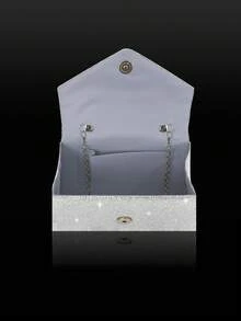 Shiny And Elegant Mini Bow Women's Evening Bag, With Sparkling Rhinestone Jewelry Three Pieces Set,Simple And Fashionable Solid Color Pleated Flap Handbag, Suitable For Holiday Parties, Dances, Gatherings, Banquets, Weddings.It Is The Best Gift For The New Year. - Silver - View 6