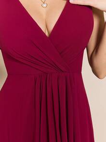 Asymmetrical Ruched Chiffon Elegant Bridesmaid Dress - Red Violet - View 6