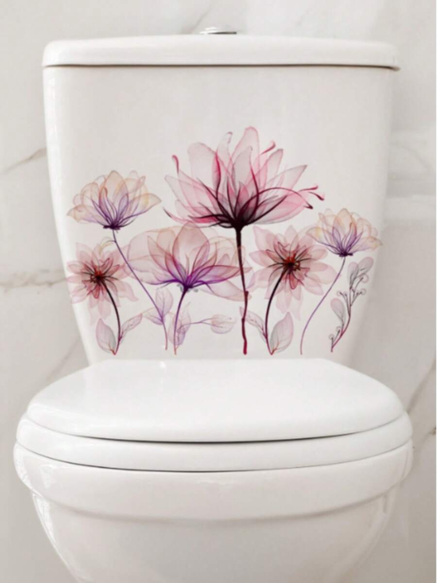 1 pieza Calcomanía con diseño de flores para tapa de inodoro, pegatinas, calcomanía de pared, calcomanía de vinilo para decoración del hogar, artículos de decoración de primavera para refrescar tu hogar, pegatinas de decoración Rama