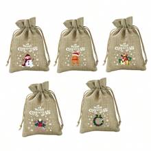 10pcs Linen Gift Bags, Christmas Gift Bags, Holiday Present Bags, Accessory & Snack Storage Bags, Gift Wrapping Bags