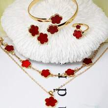 1 套时尚简约优雅三叶草首饰套装，百搭别致的设计适合情人节和日常佩戴 - 紅色 - 查看 2