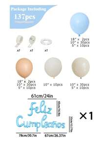 BabyShower Balloon Garland Arch Kit 137pcs Macaroon Blue White Sand Ivory Balloons For Valentine's Day Decorations Gender Reveal Boho Wild One Birthday Theme Party