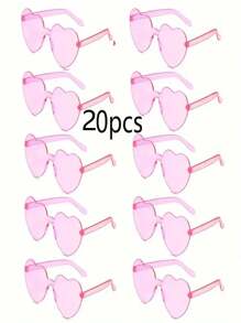 10pcs Heart Shaped Frameless Fashion Plastic Glasses, Suitable For Weddings, Parties, Valentine's Day, Photography Props, Unisex Decorative Eyewear For Holidays, Anniversaries, General Use - Fashionable Frameless Party Glasses, Suitable For Ladies, Red, Pink And Rose Red