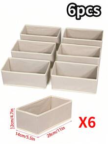 6pcs Fabric Underwear Storage Boxes, Home/Dorm Underwear, Socks, Clothing Storage Boxes, Drawer Style Wardrobe Organizers, Tidying Storage Boxes - Black - View 1