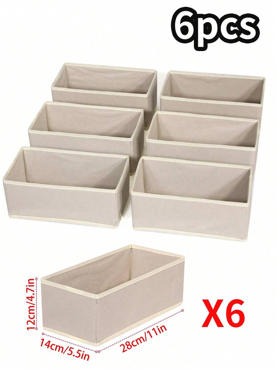 6pcs Fabric Underwear Storage Boxes, Home/Dorm Underwear, Socks, Clothing Storage Boxes, Drawer Style Wardrobe Organizers, Tidying Storage Boxes - Black - View 1