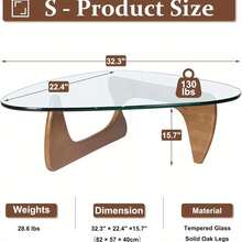 Living Room Coffee Table - A Triangular Glass Coffee Table With A Wooden Base. Abstract Dining Table, Study Room, Office, Hotel Balcony (Walnut TransparentWoodBlack Tea Table), Versatile And Comfortable - 胡桃色 - 查看 2