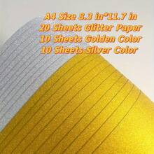 10/20pcs Set Glitter Cardstock Paper, 250g Card Paper/128g Origami Paper, Shiny Card Paper, Gold Powder Christmas Cutting Paper, A4 Size Handmade Card Paper For Christmas Gift, Birthday Party Decorations, Cuttable, Paintable, For Card Making, Scrapbooking,School Supplies,Back To School - Multicolor - View 3