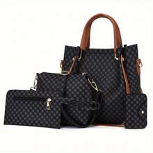 4pcs Retro Shoulder Handbag Four-Piece Set Mother-And-Child Bag Women's Printed Messenger Bag Tote Purse Bag - 黑色 - 查看 1