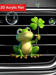 1pc 2D Flat Cute Heart Frog Design Car Vent Clip Decoration, Frog Holding 4-Leaf Clover Acrylic Car Air Freshener Vent Clip, With Dual Fragrance Pads, Random Scents, Car Air Freshener, Valentine's Day Decor