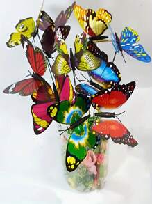 24 Pieces Small Butterfly Garden Decoration, Waterproof PVC Mini Butterfly Potted Plant Decoration, Suitable For Indoor And Outdoor Use, Suitable For Party Decoration And Wedding Decoration