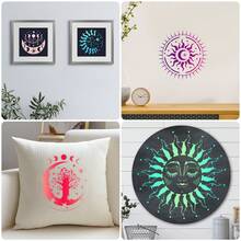 Set de 9 plantillas de sol y luna de mandala de 7.87 pulgadas, plantillas reutilizables para dibujar árboles y estrellas, para pintar en madera, paredes, muebles, lienzos, decoración del hogar y manualidades, útiles escolares - Blanco - Ver 3