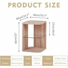 Glass Wood Side Table End Table Small Coffee Table Lamp Sofa Bedside Table With Storage For Living Room/Bed Room, Oak Finish - Oak Finish - View 2