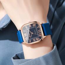 1pc Women's Casual Square Dial Roman Numeral Silicone Band Quartz Wristwatch, Fashionable Elegant Style (1pc/Set), Excluding Watch Box