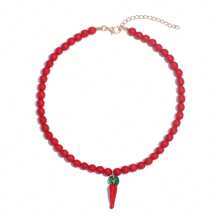 1 pieza Collar de Replica de ZAR con cuentas de vidrio rojas en forma de chile picante para primavera/verano