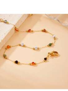 1 Set de Collar, Pulsera y Tobillera de Acero Inoxidable con Cuentas de Estilo Bohemio Minimalista y Colorido, apto para Uso Diario o Vacaciones en la Playa, también un Gran Regalo para el Día de la Madre