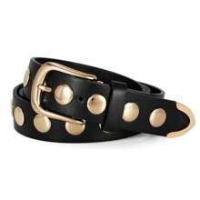 Cinturón versátil de mujer con tachuelas, estilo punk, cinturón de cintura de estilo callejero de piel de PU con lunares, adecuado para primavera, verano, otoño e invierno, escuela, otoño, Halloween