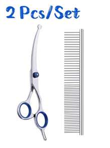 3-teiliges Profi Tier Pflegeschere Set: Rundspitzen Pflegeschere + gezahnte Filettierschere + doppelseitiger Edelstahl Kamm, sicheres Tier-Pflegescheren Set für Hunde und Katzen