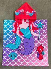 1PC Kids Beach Towel For Boys Girls, Mermaid Hooded Bath Towel Wrap, Toddler Pool Towel With Hood For 3-6 Years Old