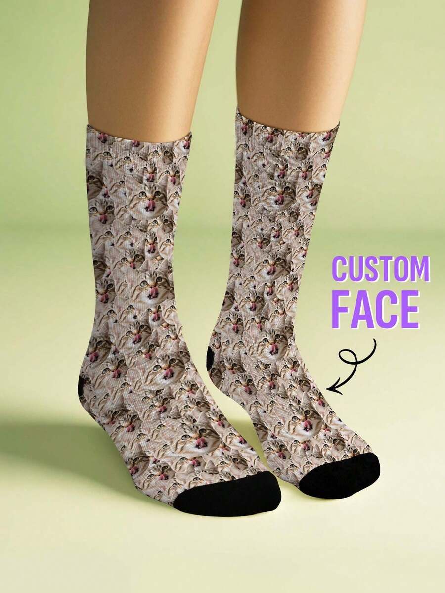 1 Pair Custom Face Socks, Custom Photo Sock, Custom Printed Socks, Custom Picture Socks, Anniversary Gift, Valentine Gift, Birthday Gift, Wedding Gift, Mother's Day Gift, Father's Day Gift, Best Friend Gift, Gift For Mom/Dad, Gift For Girlfriend/Boyfriend, Gift For Her/Him - Multicolor - View 1