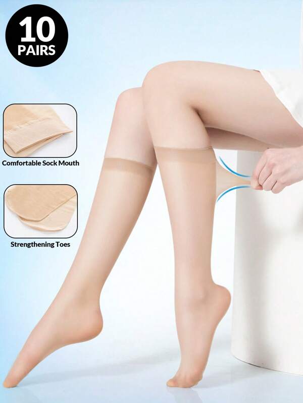 100/60/50/40/20/10 Pairs Of Ultra-Thin Light Invisible Calf Socks, Transparent Fingertip No Trace Anti-Hook Line
